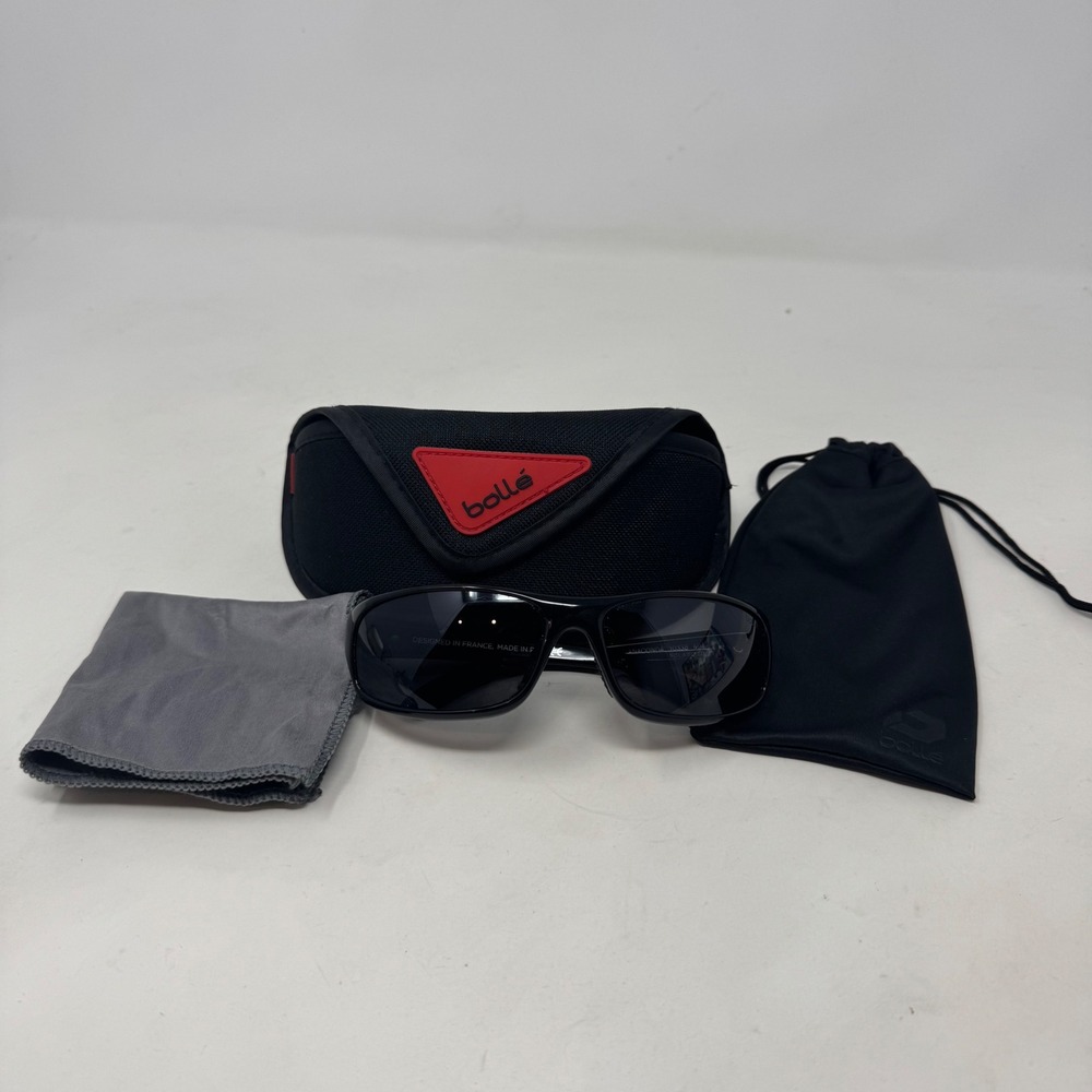 Bolle Anaconda 10338 Polarized Sport Sunglasses Black Wrap Around with Case